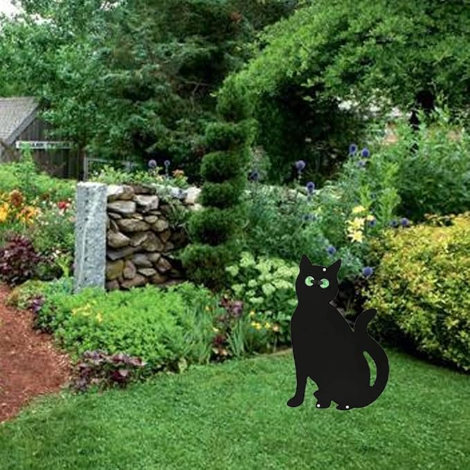 Garden Field Scarer Cats Set, Cat Silhouette Gardening Cat with Marble Eyes Mice Control Bird Decor 3PCS, Cats Set with Green Marble Eyes
