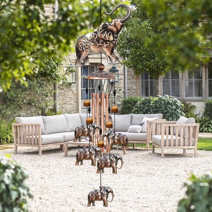 JUNQIU Elephant Wind Chimes, Elephant Gifts for Women, Copper Elephant Wind Chime for Outside Yard Garden Decor, Christmas Wind Chimes Gifts for Grandma Mom