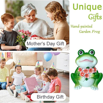 Solar Frog Garden Decor - Resin Frog Statues for Outside, Patio, Yard, Lawn, Gardening Gifts for Women, Outdoor Decorations