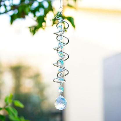 H&D HYALINE & DORA Gazing Ball Spiral Tail with AB Glass Ball Wind Spinner Spiral Hanging Rotating for Indoor Outdoor Decoration 20.5 Inch