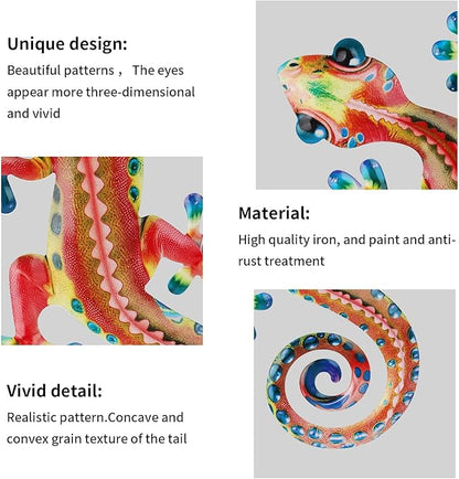 8 Pcs Metal Gecko Wall Art Outdoor Decor Metal Lizards Wall Decor Lizard 4.2 * 8.5 Inch Suitable for Hanging in Yard Garden Patio Fence Home, Idea Gifts for Mom Father Friends
