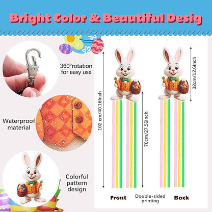 Soulchen Easter Bunny Windsock for Outside 40'' Windsocks for Easter Day Decorations Hanging Bunny for Farmhouse Garden Home Yard Decor