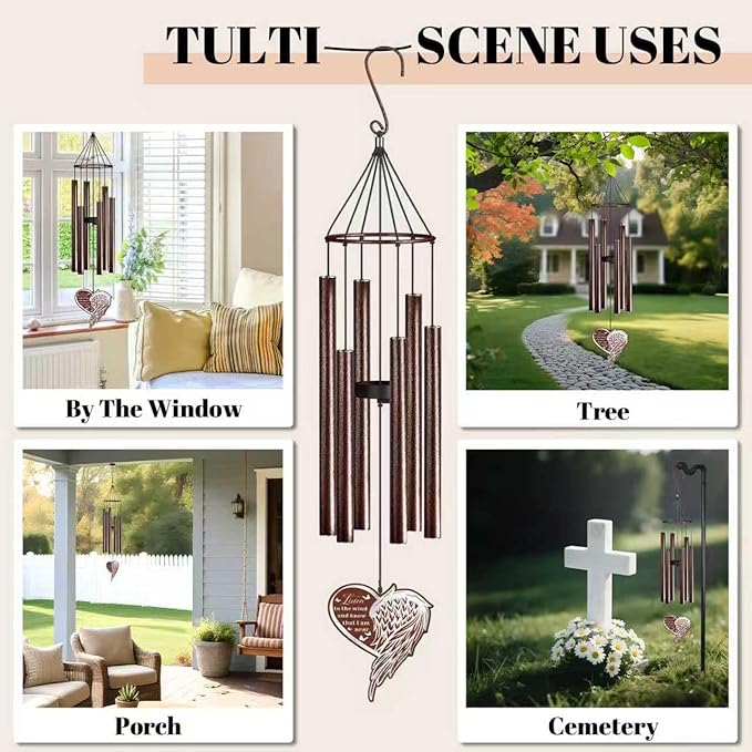 Indoor/Outdoor Memorial Wind Chime — A Heartfelt Gift for Retirement, Friendship, New Home, Thanks & Remembrance | Tunable Low-Pitch Tubes, 37.4 Inches | Ideal for Balcony, Garden, or Patio