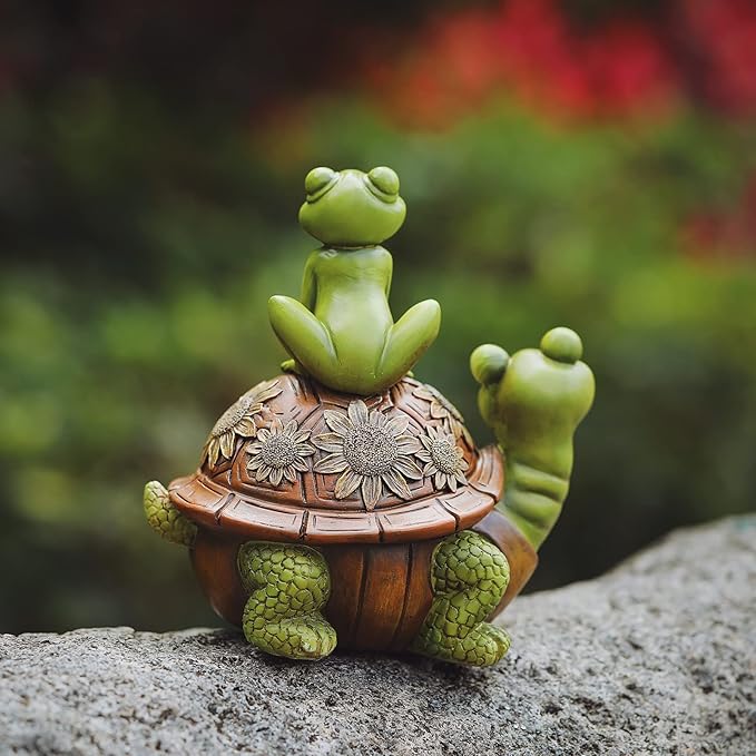 Frog Garden Statues Outdoor Decor, Resin Turtle Frogs Garden Animal Statue Waterproof, Outside Frog Figurines for Yard Patio Lawn Decorations Gardening Gifts for Women
