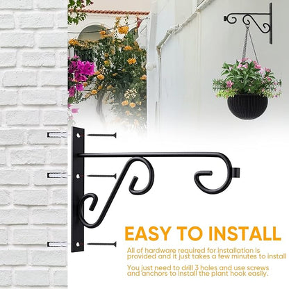 Hanging Plant Bracket Metal Wall Hook,Anti-Rust Indoor Outdoor Wall Hangers for Bird Feeders, Planters, Lanterns, Wind Chimes,Doorplate. (9 Inch, 2 Pcs)