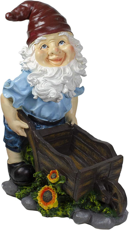 Northlight 20" Blue and Brown Wheelbarrow Gnome Outdoor Garden Statue