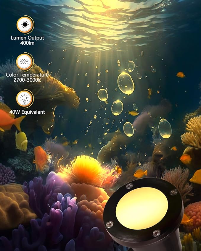 Cheopha Pond Lights for Outdoor Ponds Fountain Lights LED Underwater 12V, with Replaceable 4W MR16 Bulb Warm White, Underwater LED Light Spotlight for Garden, Patio, Pool, Yard, Rockery