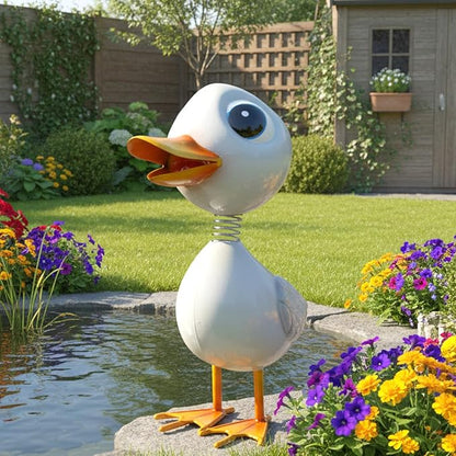 Metal Garden Statue Decor,White Duck Garden Sculptures for Outdoor,Garden Yard Art Lawn Ornaments for Backyard Patio Decoration