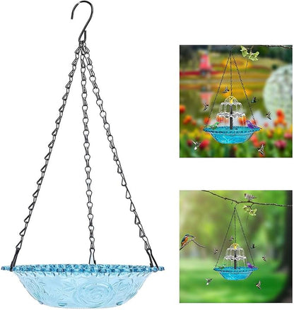 Solar Bird Bath Fountain | Hanging Plastic Water Fountain for Garden/Patio/Yard | Solar Powered Hummingbird Fountain with 3 Water Flow Modes | 28.75oz Lightweight Design