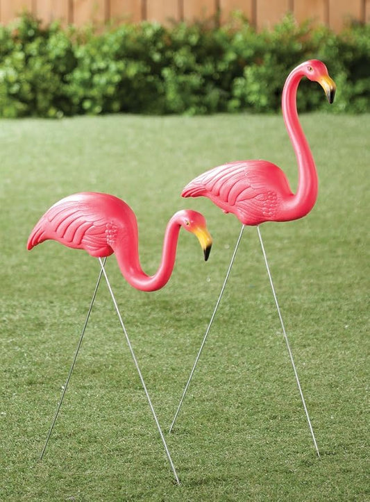 Union Products 62360 Outdoor Original Iconic Featherstone Weather Resistant Metal 24 Inch and 34 Inch Flamingo Yard Lawn Ornaments, Set of 2, Pink