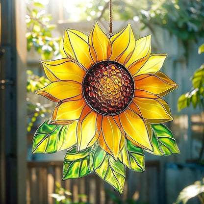 Sunflower Acrylic Suncatcher, Boho Suncatchers for Window Hanging Ornament, Stained Glass Effect Art Garden Decor for Flower Lover, Gifts for Mother's Day, Mom, Grandma, Wife, Women, Nana