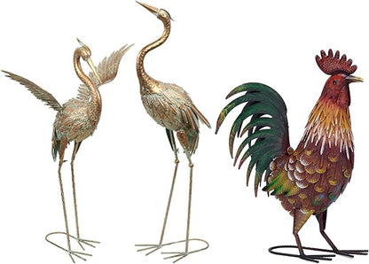 TERESA'S COLLECTIONS Yard Decorations Outdoor Garden Statues, Gold Metal Crane Yard Art, 33-39inch Outdoor Decor Yard Art Garden Sculptures & Statues 17.5''