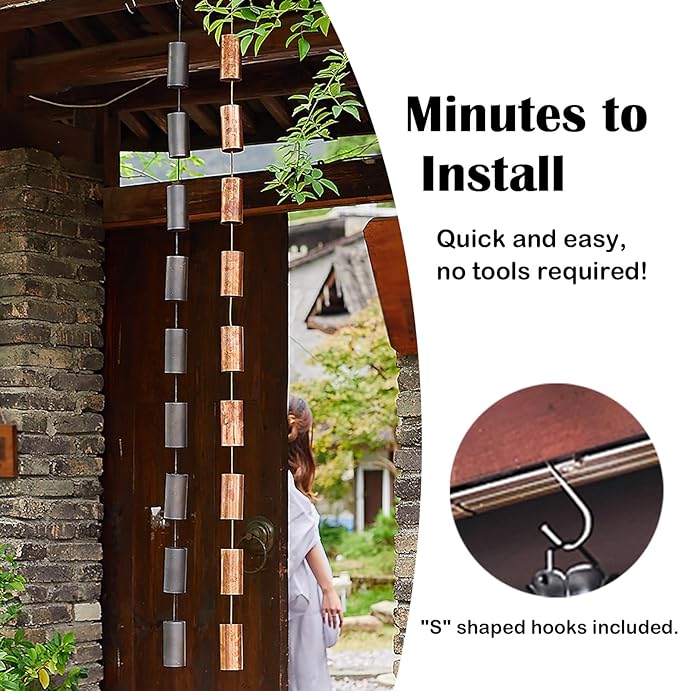 Copper Rain Gutter Chains for Eaves Drainage, Outside Rain Chimes Rainwater Collector, Garden Ornament Rain Chains Downspouts, 6 Cups/m (Copper 1m (3.3ft))