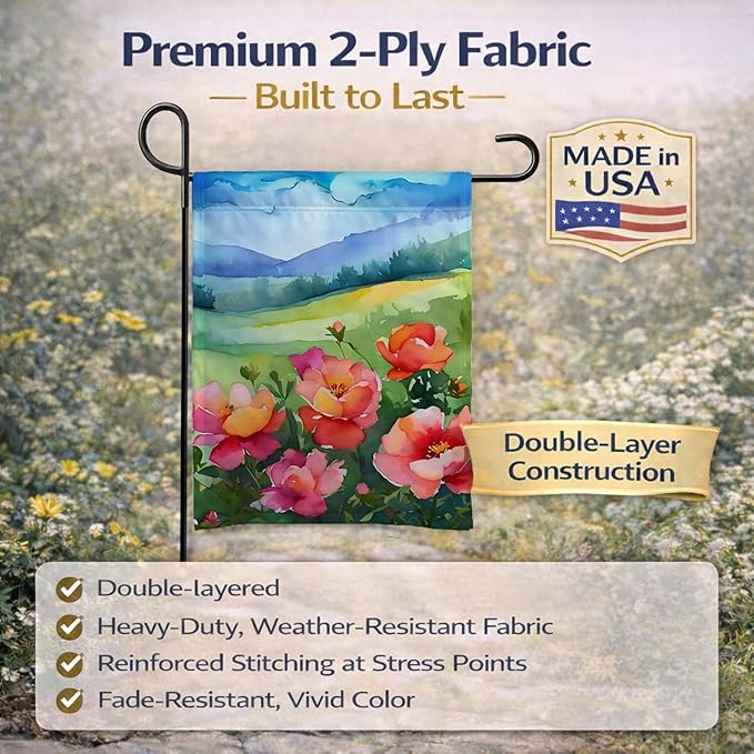 Caroline's Treasures Iowa Wild Prairie Roses in Watercolor Garden Flag Mailbox Flag Decorative Yard Flag Banner Outside Patio Artwork Yard Flower Beds, Garden Size, Multicolor