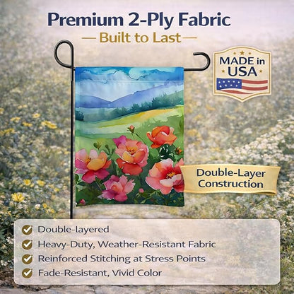 Caroline's Treasures Iowa Wild Prairie Roses in Watercolor Garden Flag Mailbox Flag Decorative Yard Flag Banner Outside Patio Artwork Yard Flower Beds, Garden Size, Multicolor