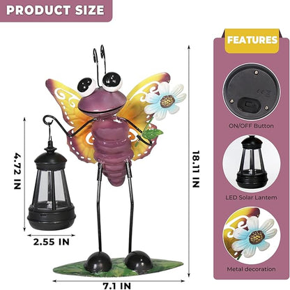 Solar Garden Lights Butterfly Statue with Solar Lantern Lights,18.11in Tall Butterfly Decor Birthday Gifts for Women Mom Grandma,Big Metal Decorative Stakes for Home Decor,Patio,Porch,Yard