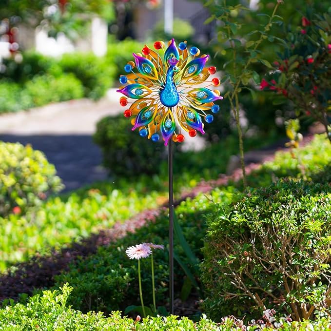 Peacock Outdoor Wind Spinner, 64 Inch Double Wind Sculpture,Waterproof Wind Sculptures & Spinners, Metal Windmill for Garden Yard Patio Decoration