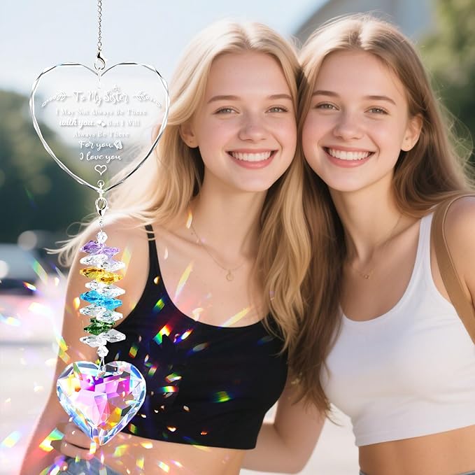 Birthday Gifts for Sister, Crystal Suncatcher Indoor Window Rainbow Maker Hanging Ornament, I Love You Sun Catcher Gifts from Sister, Window Hangings Home Decoration