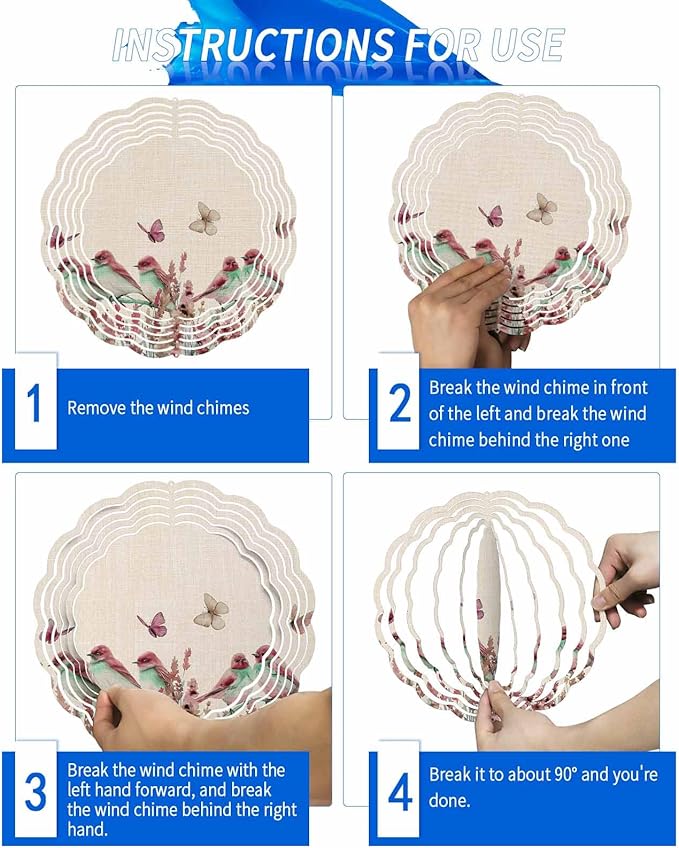 Stainless Steel Wind Spinner for Yard Garden Decoration, Red Bird Flower Floral Butterfly Vintage Summer Round Wind Sculpture Spinner 3D Crafts Hanging Ornaments for Indoor Outdoor, 8 Inch