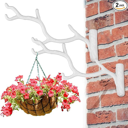 Blulu 2 Pcs 11'' Cast Iron Tree Branch Plant Hangers Decorative Metal Wall Bracket Hooks Wall Heavy Duty Home Storage Rack for Hanging Plants Pots Baskets Lanterns Wind Chimes Outdoor Indoor (White)