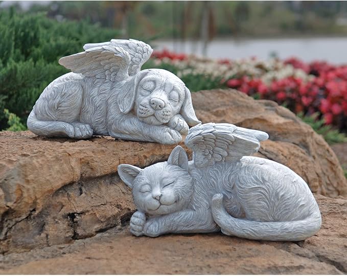 Design Toscano QL6080 Cat Angel Pet Memorial Grave Marker Tribute Statue, 10 Inches Wide, 5 Inches Deep, 5 Inches High, Antique Stone Finish