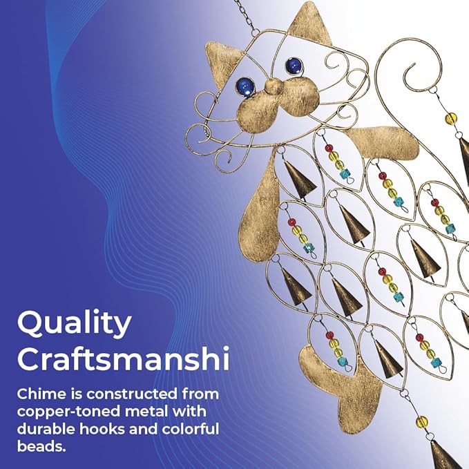 Cat Wind Chime, Indoor Décor or Outdoor Porch Patio, Memorial Gift for Cat Lover, Unique Hanging Decoration, 26” Long