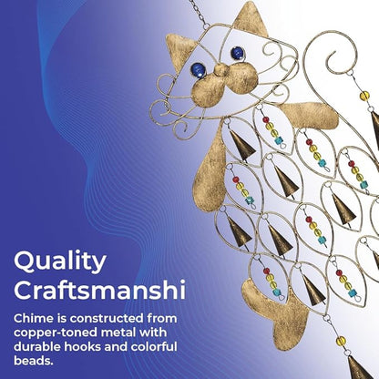 Cat Wind Chime, Indoor Décor or Outdoor Porch Patio, Memorial Gift for Cat Lover, Unique Hanging Decoration, 26” Long