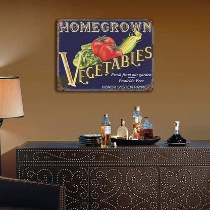 Vegetable Tomato Corn Metal Retro Vintage Tin Sign for Outdoor Patio Garden and Home Bar Club Wall Decor Sign Metal Sign Vintage Homemade Vegetable Pesticide Free Kitchen Sign 12x16 inhces