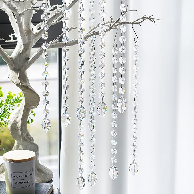 KANPURA 1ft 10pcs Horse Eye Crystals Garland, Hanging Chandelier Crystals Prism Beads Chain,Prisms Sun Catchers with Crystal for Christmas Window (Clear)