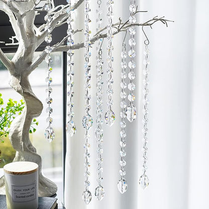 KANPURA 1ft 10pcs Horse Eye Crystals Garland, Hanging Chandelier Crystals Prism Beads Chain,Prisms Sun Catchers with Crystal for Christmas Window (Clear)