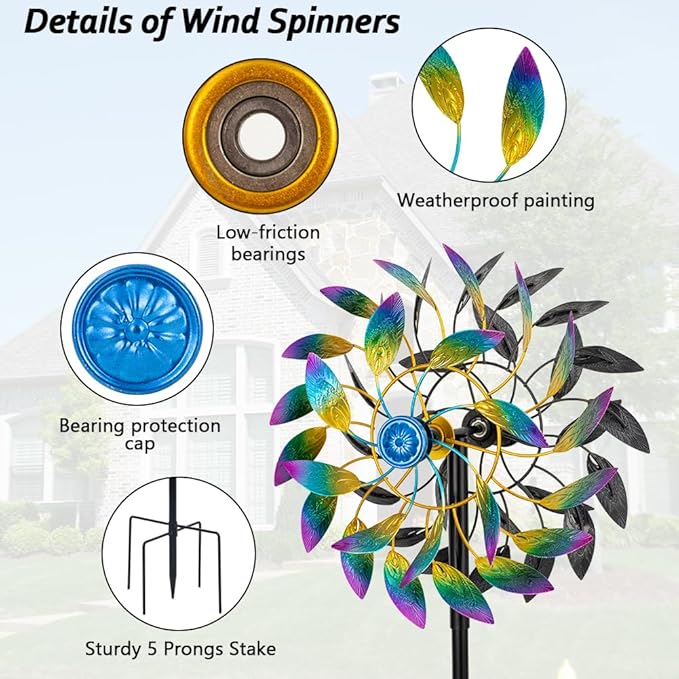 DREAMSOUL 360° Wind Spinners Outdoor, 13" Dia Wind Spinner with Metal Stake, Kinetic Two Way Spinner for Yard Garden Outdoor Decor