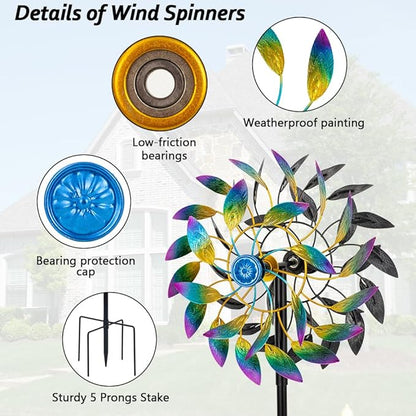 DREAMSOUL 360° Wind Spinners Outdoor, 13" Dia Wind Spinner with Metal Stake, Kinetic Two Way Spinner for Yard Garden Outdoor Decor