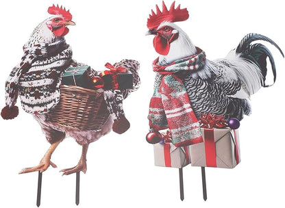 FILFEEL Metal Rooster Statue Ground Stake Iron Art Chicken Ornament for Lawn Garden Festival Decoration
