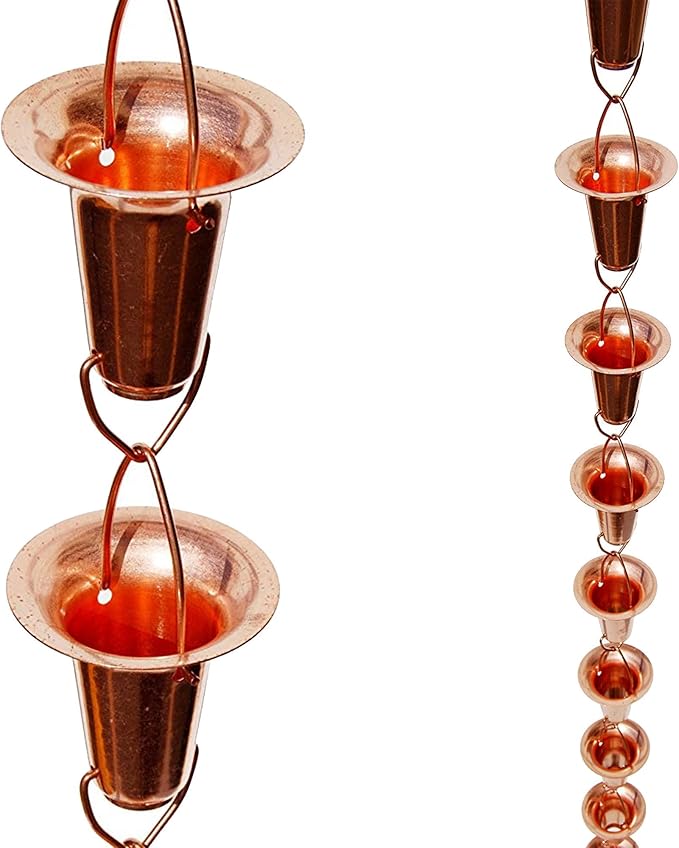 Stanwood Rain Chain Bell/Cup Shaped Copper Rain Chain, 8-Feet