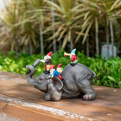Elephant Dwarf Garden Statue Garden Gnomes Outdoor Funny Garden Gnomes Yard Ornaments Lawn Ornaments Home Gift for Women and Mother's Day 7.0 inch