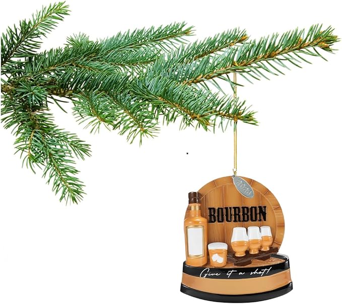 Bourbon Ornament, Bourbon Whiskey Christmas Ornaments, Durable 3.5" Polished Resin - Can Easily Be Personalized at Home, Great Bourbon Gifts for Men, Bourbon Stocking Stuffers, Comes in Gift Box