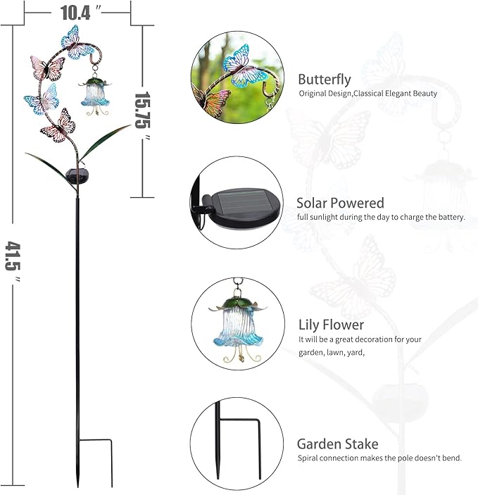 Bshine Solar Butterfly Lights Outdoor Garden Decoration, Metal Stake Waterproof Hanging Flower Solar Lights, Garden Decoration Outdoor Terrace, Yard, Path and Lawn Ornaments