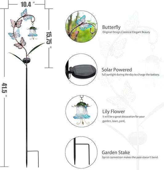 Bshine Solar Butterfly Lights Outdoor Garden Decoration, Metal Stake Waterproof Hanging Flower Solar Lights, Garden Decoration Outdoor Terrace, Yard, Path and Lawn Ornaments