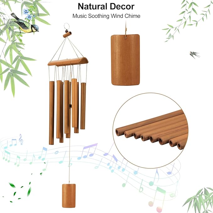 VIREKM Wind Chimes for Outside, Sympathy Wind Chimes Bamboo Windchimes Outdoors with Natural Sounds, Gifts for Mom, Indoor Outdoor Decorations for Patio Porch Garden and Backyard