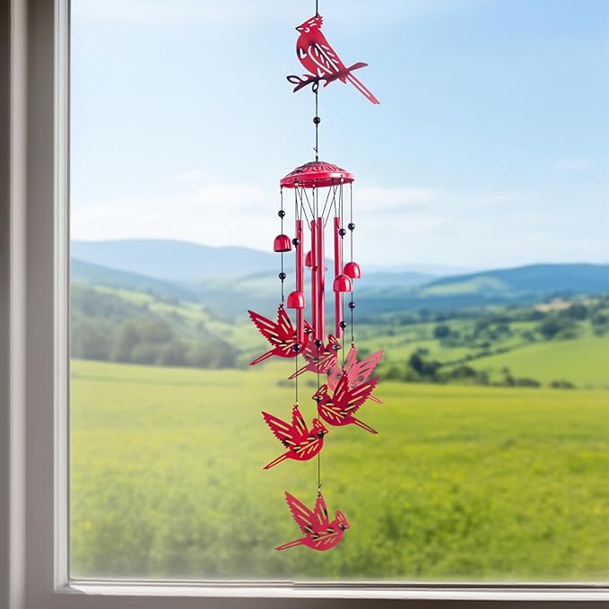 Cardinal for Women,Wind Chimes Outdoor Cardinal Birthday Gifts for Men/Mom/Grandma R ed Bird Metal WindChimes Outside/Indoors, Lawn, Patio, Garden Decor, Yard Decorations
