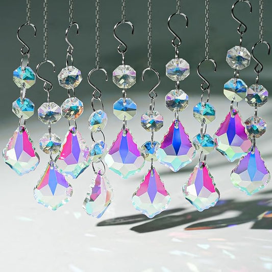 10pcs Crystal Sun Catcher, 38mm Hanging AB Color Maple Leaf Crystals Parts Prisms Pendants with Hook for Windows Lamps Ornaments Crystal Tree Decorations Home Decor (AB Maple Leaf)