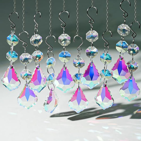 10pcs Crystal Sun Catcher, 38mm Hanging AB Color Maple Leaf Crystals Parts Prisms Pendants with Hook for Windows Lamps Ornaments Crystal Tree Decorations Home Decor (AB Maple Leaf)