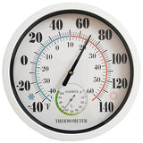 Indoor Outdoor Thermometer Large Numbers 12 Inch Wall Weather Thermometer Hanging Garden Decor Hygrometer No Battery Needed (White)