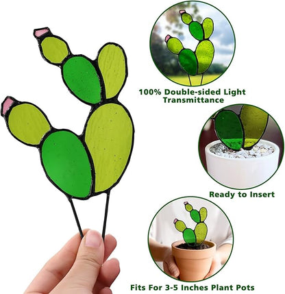 Tuitessine Succulent Plant Stained Glass Cactus Glass Decor (No Pot), Cacti Suncatcher Desk Windowsill Shelf Christmas Decor Plant Lover Gifts for Mom, Grandma, Teacher