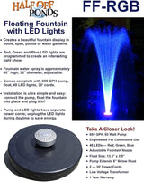 HALF OFF PONDS Small Floating Fountain – 600 GPH Pump for Pools, Ponds & Water Gardens – Adjustable 40" Spray – 48-LED RGB Light Show, Float & 30' Cord