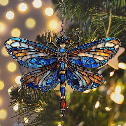 Vivid Dragonfly Mosaic Art Decor Acrylic Suncatcher Stained Glass Effect Window Car Hanging Christmas Ornament Indoor Outdoor Decor Garden Sun Catcher Panel for Dragonfly Lover for Women Mom Grandma