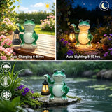 Solar Garden Frog Statue with Solar Lanterns Outdoor Frog Garden Decor Figurine Lights for Patio Balcony Shelf Tabletop Lawn, Unique Housewarming Birthday Thanksgiving Gifts for Women Mom