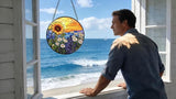 Stained Glass Window Hanging - Sunflowers, Daisies, Lavender and Sunset 6.3 Inches Suncatcher for Garden Home Decor for Women Mon Grandma Friends