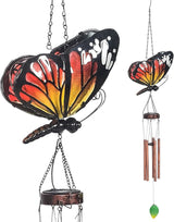 Asense Hanging Wind Chimes for Outside, Solar Powered LED Lights Butterfly Wind Chime, Outdoor Garden Lawn Yard Patio Decoration, Unique Decor Gifts