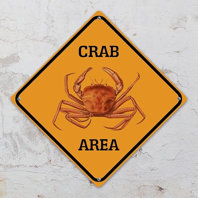 Crab Area Xing Caution Crossing Sign Ocean Animal Metal Tin Sign Warning Sign Novelty Road Fence Yard Wall Decor For Indoor Outdoor Man Cave Highway 15x15in